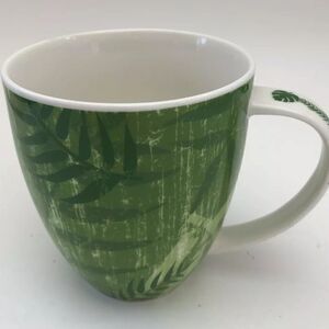Starbucks 2006 coffee cup mug green white fern leaf handle and body 14 Oz